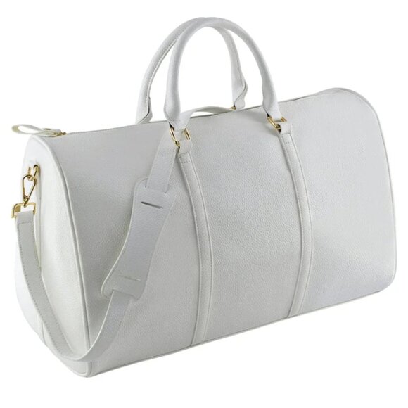 New White Vegan Leather Duffel Bag Travel Weekender Gym Bag with Shoulder Strap - Picture 1 of 4